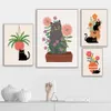 Modern Funny Cats Tela Pittura Pianta Fiore Poster E Stampe Immagini a parete per soggiorno Cucina Decorazione domestica w06