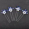 Hair Clips 4PCS Silver/Blue Color Women Flower Rhinestone Hairpins Wedding Bridal Jewelry Accessories Head Decoration Ornament