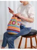 Evening Bags Bohemian Crochet Barrel Shaped Women Shoulder Knitted Granny Square Backpacks Handmade Woven Handbag Casual Travel Bag 2023 230724