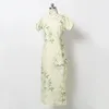 Etniska kläder 2023 Kvinnor Cheongsam vintage Elegant kinesisk traditionell klänning Grön blommig smal kvällsklänningar qipao s till xxl