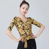 Bühne tragen 1 teile/los Frau Latin Print Top Weibliche Mode Floral Moderne Walzer Tanzen Ballsaal Hemd