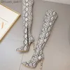 Sandals Sandals 2023 Women Over The Knee Thigh High Boots Snake Print 11cm High Heels Serpentine Stripper Long Pleaser Winter Leather Prom Shoes J230428 Z230727