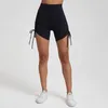 Aktive Shorts Nylon Gym Damen Hohe Taille Fitness Yoga Seitlicher Kordelzug Sportstrumpfhose Laufen Radfahren Workout Kurze Hosen