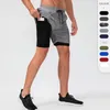 Shorts de corrida masculino elástico de camada dupla com bolso moletom jogger fitness academia treino casual roupa ativa