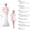 Novos vestidos de noite Sereia Baile Vestido de Festa Um Ombro Manga Longa Altura do Chão Cetim Longo Tamanho Plus Size Altura da Coxa Fendas Personalizado Branco