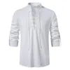 Men's Casual Shirts Cotton Henley Shirt Long Sleeve Fashion Retro Medieval Vacation Beach Stand Collar