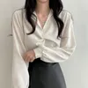 Women's Blouses Women Spring Shirt Turn-down Collar Long Sleeves Loose Pullover Match Skirts Lantern Sleeve OL Style Commute Summer Top