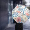 Parasol kwiatowy retro liść w pełni autoutomatyczny parasol deszczowy dla kobiet dzieci składane słońce wydrukowane osiem pasm