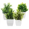 Decorative Flowers 4 Pcs False Green Leaves Artificial Adornments Mini Pots Fake Decors Plastic Home Bonsai Office