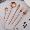 Dinnerware Sets Cutlery Rose Gold Matte Stainless Steel Frosted Flatware Spoon Fork Knife Kitchen Utensils Tableware 5Pcs Drop