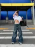 Oryginalna belowa przemyta linia falowa luźna noga dżinsy dżinsowe mody mody luźne mężczyźni Hiphop Streetwear Causal Dżinsy