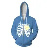 Con cappuccio maschile Skeleton Zip Up Hoodie 2023 Stampato in 3D Funny Halloween Costume Teen Unisex Coppia Cool Hip Hop Streetwear