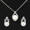 Necklace Earrings Set Trendy Round Pearl For Women Classic Wedding Rhinestone Water Drop Pendant And Stud Jewelry
