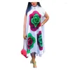 Robes décontractées grande fleur imprimé robe grande taille revers col tunique a-ligne jupe tempérament ample longue 2023 été pour les femmes
