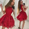 Robe de soirée courte en dentelle rouge été une ligne juniors robes de cocktail robes de soirée plus la taille sur mesure demoiselle d'honneur robes293N