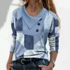 Blouses feminina Pullover clássico Top 3D cortando a pele da pele de outono geometria de retalhos de coloração de coloração de camiseta solta camiseta