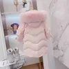 Down Coat 2023 Winter Girls Sweet Pink Fur Hooded Long Duck Down Jacket Baby Kids Children Coat Outerwear HKD230725