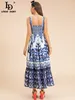 Temel gündelik elbiseler ld linda della moda pist yaz pamuk elbise kadın spagetti omuz kayışları mavi ve beyaz porselen baskı tatil elbisesi 230724