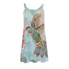 Casual Dresses Women's Round Collar Dress Summer Loose Sleeveless Birds Print Sling Skirt Beach Swing Knee Length Vestido