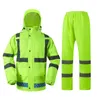 Raincoats Reflective Raincoat Rainpants Set Traffic Health Patrol Outdoor Mountaineering Split Safety Cover impermeável Rain Gear Raincoat 230724