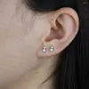 Stud Oorbellen Aankomen Real 925 Sterling Zilver Minimal Opal Earring Met Cz Pave Vrouwen Lady Girl Bruiloft Verjaardag Fijne sieraden