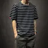 Nowa koszulka męska 2023 Letnia moda O Neck z krótkim rękawem Hip Hop Striped T-shirt Man Casual Oversize Top Tees Streetwears 5xl