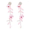 Dangle Earrings 1 Pair Fashion 9x1.9cm Bule/pink Multi Layer Resin Flower Imitation Pearl Long Creative Personalized Wedding Earring