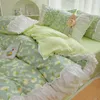 INS Princess Style Flower Bedding Set Duvet Cover With Ruffle Lace Bed Sheet cases Kawaii Girl Woman Bedroom Home Textiles L230704