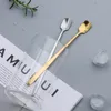 Rostfritt stål Tabellerisolden Golden Square Spoon Korean Style Stirring Spoon Creative Long Handle Bar Ice Spoon Wholesale Matching Spoon