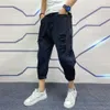 Mens Jeans Japanese Trend Ripped Hole White Green Black Ankle Längd Youth Fashion Loose Denim Harem Cargo Pants 230725