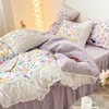 INS Princess Style Flower Bedding Set Duvet Cover With Ruffle Lace Bed Sheet cases Kawaii Girl Woman Bedroom Home Textiles L230704