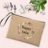 Beste Geschenke für Tata Super Tata Wreath Print Leinen Reißverschlusstasche Reise-Kulturbeutel-Organizer Kosmetiktasche Frauen Neceser Make-up-Taschen