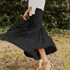 Kjolar 2023 sommar elastisk hög midja boho maxi kjol casual dragstring lapptäcke en linje långa kvinnor vintage medio vestido
