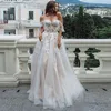 Champagne Boho Robe De Mariée 2023 Dentelle Appliques Tulle Dos Nu Plage Robes De Mariée Hors Épaule Princesse Robes De Mariée Robe De Noiva