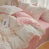 INS Princess Style Flower Bedding Set Duvet Cover With Ruffle Lace Bed Sheet cases Kawaii Girl Woman Bedroom Home Textiles L230704