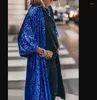 Kvinnors dikerockar 2023 Casual Spring Summer Women Sequin Coat Solid Color Three Quarter Cardigan Shiny Streetwear Open Stitch Long