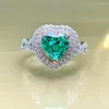 Cluster Rings 2023 S925 Silver Imported High Carbon Diamond Paraiba Green 8 Heart Shaped Ring Seller For Women