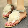 Slippers Women Beaded Floral Sandals Bohemian Style Vacation Beach Shoes Large Size Flip Flops Belt Buckle Flat Slippers Chinelo Feminino L230725