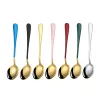 Stainless Steel Coffee stirring Spoons Colored Ice Cream dessert Cake Soup spoon 7-inch Reusable tea sugar round mixing spoons NEW