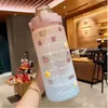 Botellas de agua Botella con pegatinas Beber Deportes Marcador de tiempo Tazas de plástico reutilizables portátiles para estudiantes