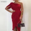 Красные одно плечо короткие коктейльные платья 2020 г. рюшит оборки элегантная длина колена формальная вечеринка вечернее выпускное платье2449