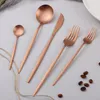 Dinnerware Sets Cutlery Rose Gold Matte Stainless Steel Frosted Flatware Spoon Fork Knife Kitchen Utensils Tableware 5Pcs Drop