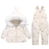 Down -30 Kış Çocuk Giyim Setleri Toddler Kız Snowsuit Çocuklar Ördek Down Ceket Ceket Tulum Kıyafet Takım Sıcak Bebek Tursları 1-4y HKD230725