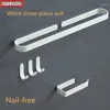 Bath Accessory Set Tissue Rack White Bathroom Accessories Kit Aluminum Toilet Paper Holder Wall Nail-Free Kitchen Hardware Towel Single Hook