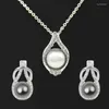 Necklace Earrings Set Trendy Round Pearl For Women Classic Wedding Rhinestone Water Drop Pendant And Stud Jewelry
