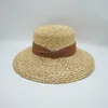 Sombreros de borde anchos Sombrero de verano para mujeres de paja natural Hard Down Down Sun Ladies Ribbon Band Beach Lady Vocation