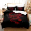 Schwarzer und roter Feuerdrache Bettwäscheset Einzelbett Twin Full Queen King Size Bettset Aldult Kid Schlafzimmer Bettbezug-Sets Bettlaken-Set L230704