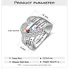 Eheringe aus 925er-Sterlingsilber, personalisierter Ring mit geschnitztem Namen 1–8, mit Geburtstagsstein-Set, Hochzeits-Herzring, geeignet für Muttertagsgeschenk für Frauen, 230725