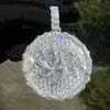 Baguette pendentif collier glacé Bling plaqué or zircon cubique breloque ronde hommes Hip Hop bijoux 2023 nouveau
