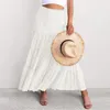 Kjolar 2023 sommar elastisk hög midja boho maxi kjol casual dragstring lapptäcke en linje långa kvinnor vintage medio vestido